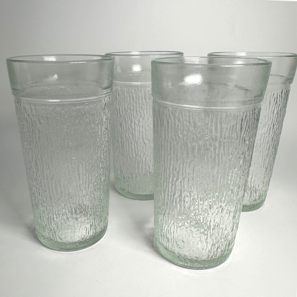 Vintage Kerr Crystal Mist Tumbler Glasses Clear Bark Icicle Retro Set of 4